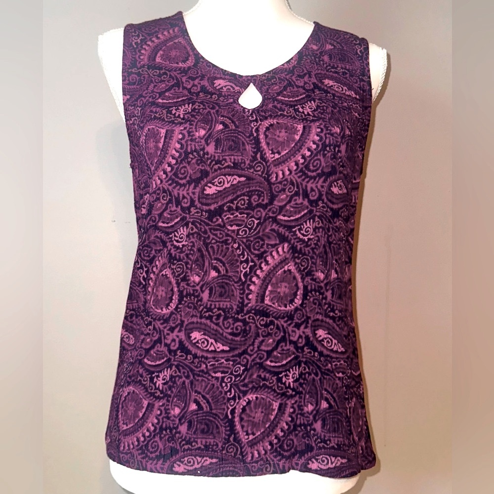 Jaclyn Smith Women’s M Sleeveless Multicolor Abstract Paisley Floral Stretch Top